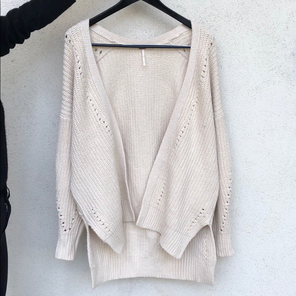 Free People Beige Open Knit Sweater Chunky